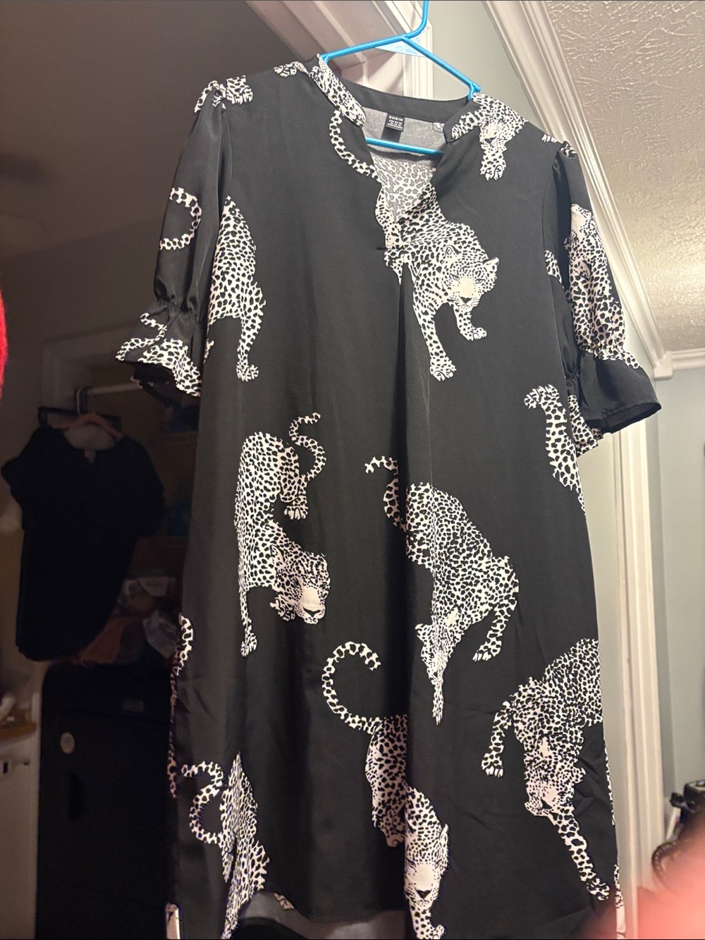 Womens Black Leopard Print Dress xL